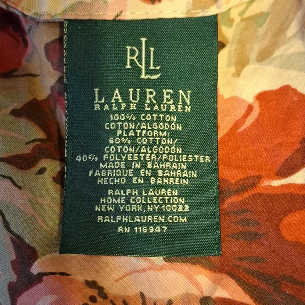 Ralph Lauren Floral Cotton Panel in Pink and Green Queen Bedskirt